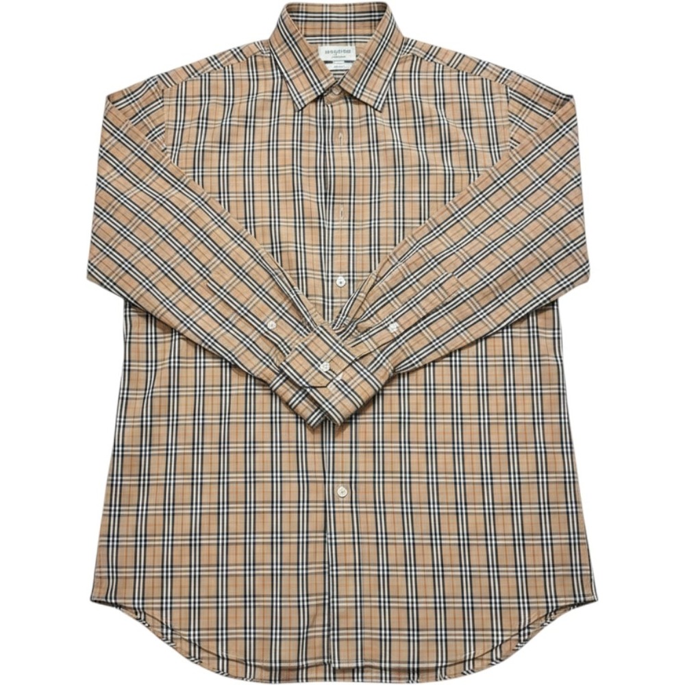 Vintage Burberrys of London Nova Check Button Down Shirt Tan Plaid  38-15 FLAW
